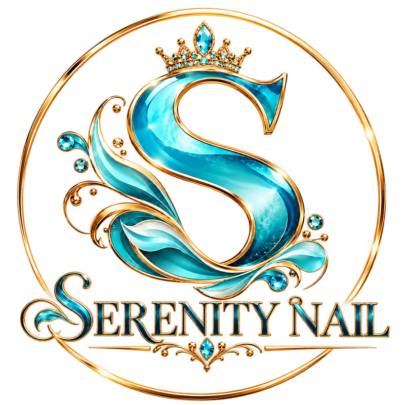 Serenity Nail crowned turquoise and gold logo